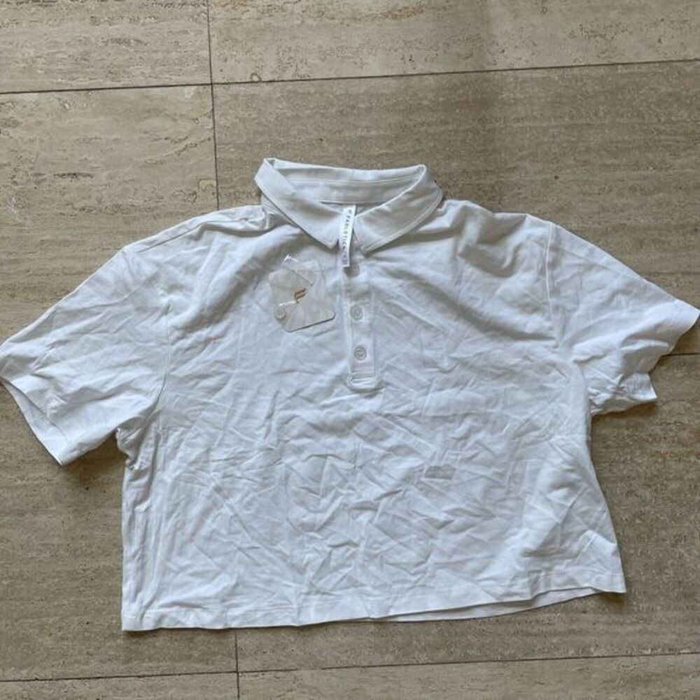 Fabletics Women's M Boxy Semi-Cropped Short Sleeve Polo‎ White  NWT